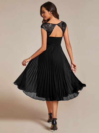 Elegant Pleated A-Line Chiffon Wedding Guest Dress with Cap Sleeves