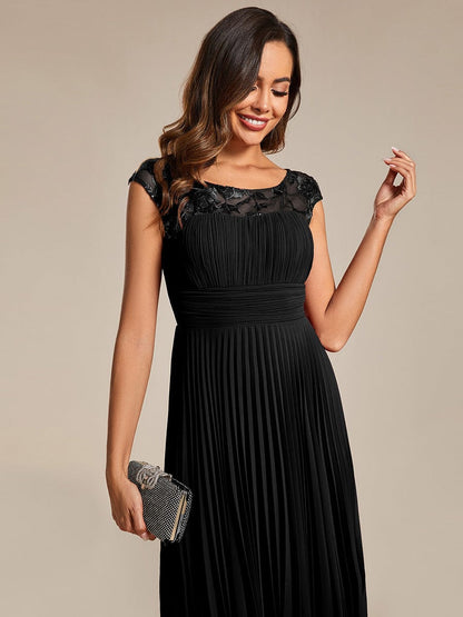 Elegant Pleated A-Line Chiffon Wedding Guest Dress with Cap Sleeves