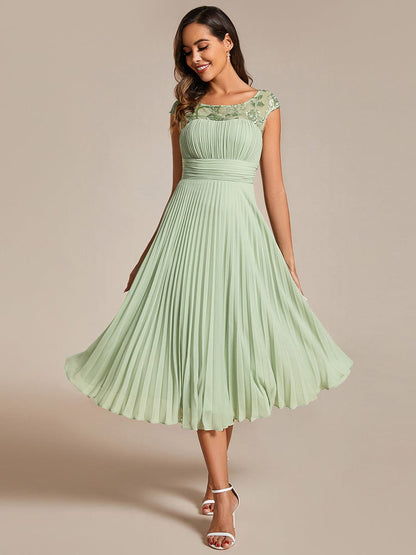 Elegant Pleated A-Line Chiffon Wedding Guest Dress with Cap Sleeves