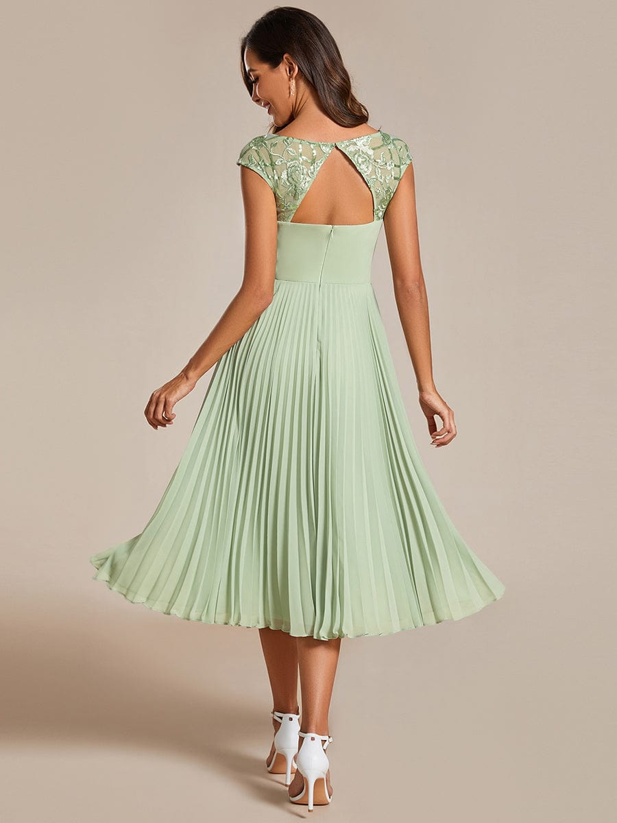 Elegant Pleated A-Line Chiffon Wedding Guest Dress with Cap Sleeves