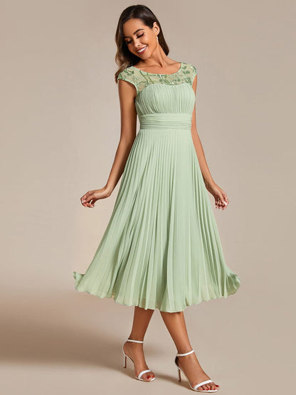 Elegant Pleated A-Line Chiffon Wedding Guest Dress with Cap Sleeves