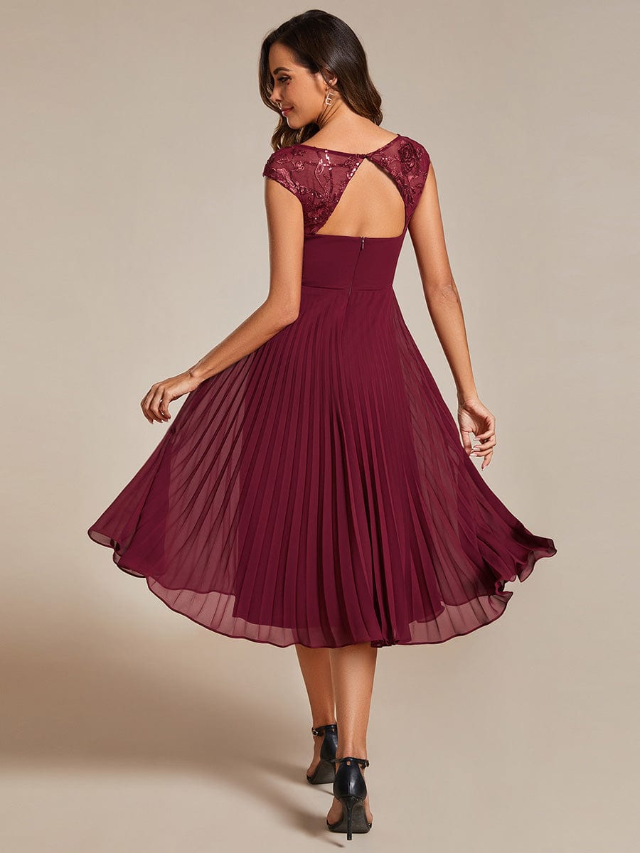 Elegant Pleated A-Line Chiffon Wedding Guest Dress with Cap Sleeves