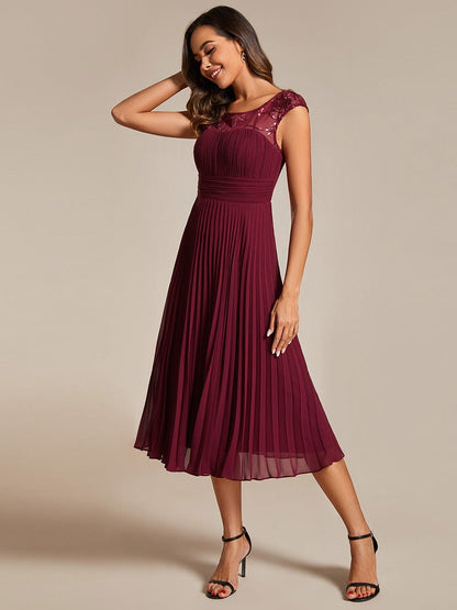 Elegant Pleated A-Line Chiffon Wedding Guest Dress with Cap Sleeves