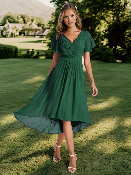 Elegant Pleated Chiffon Wedding Guest Dresses