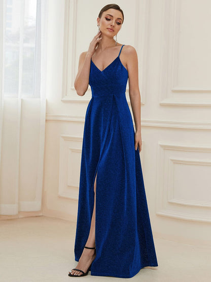 Elegant Pleated Spaghetti Strap Evening Gown