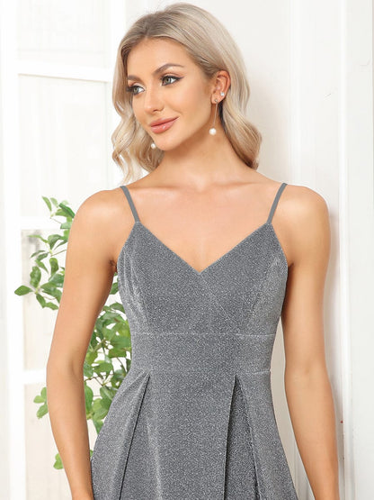 Elegant Pleated Spaghetti Strap Evening Gown