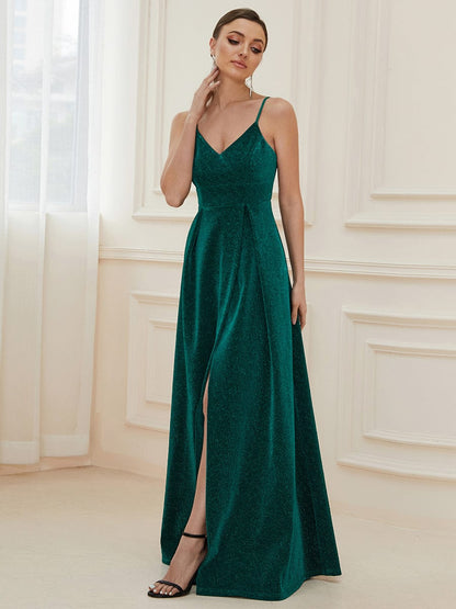 Elegant Pleated Spaghetti Strap Evening Gown