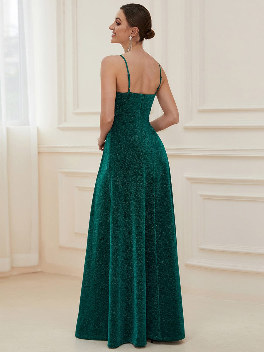 Elegant Pleated Spaghetti Strap Evening Gown