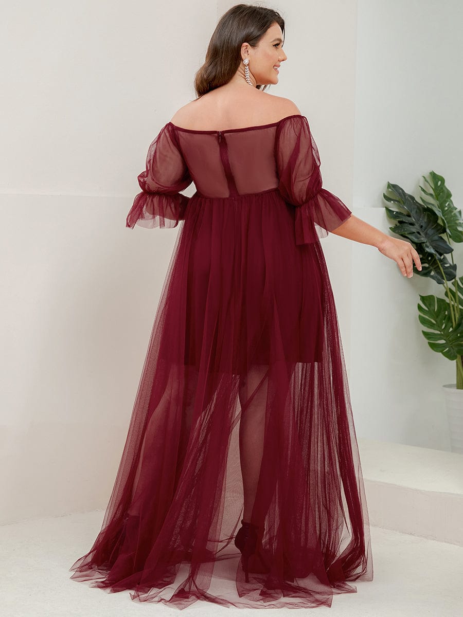 Elegant Plus Size A-line Maternity Dress with Short Puff Sleeves