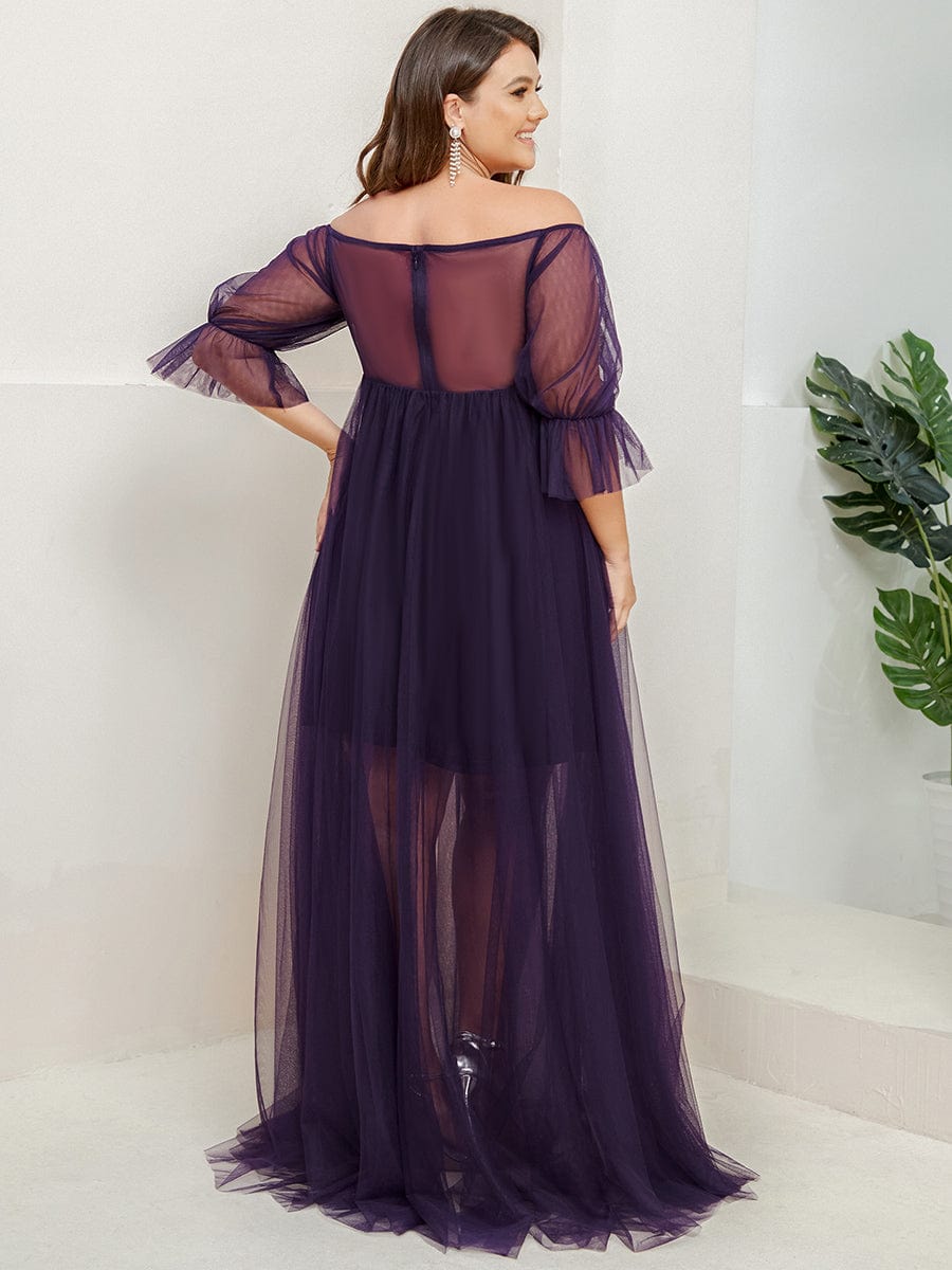 Elegant Plus Size A-line Maternity Dress with Short Puff Sleeves