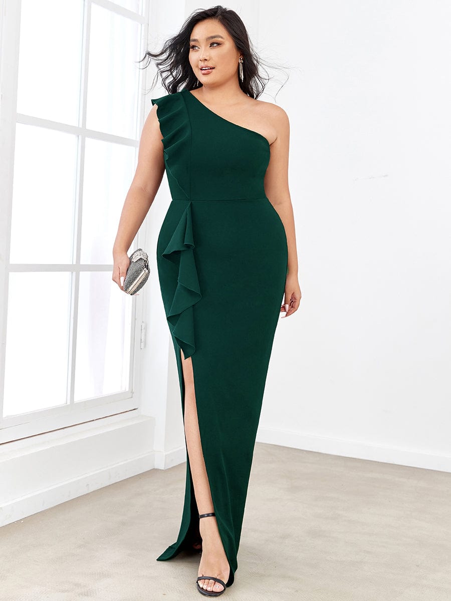 Elegant Plus Size Asymmetrical Shoulder Pencil Cocktail Gowns