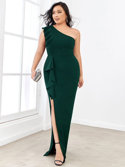 Elegant Plus Size Asymmetrical Shoulder Pencil Cocktail Gowns