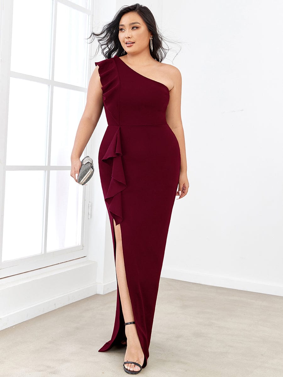 Elegant Plus Size Asymmetrical Shoulder Pencil Cocktail Gowns