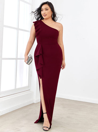 Elegant Plus Size Asymmetrical Shoulder Pencil Cocktail Gowns