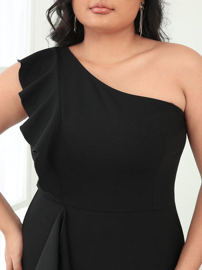 Elegant Plus Size Asymmetrical Shoulder Pencil Cocktail Gowns