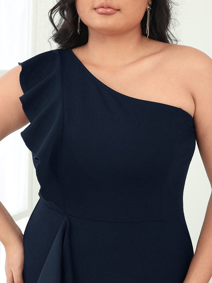 Elegant Plus Size Asymmetrical Shoulder Pencil Cocktail Gowns