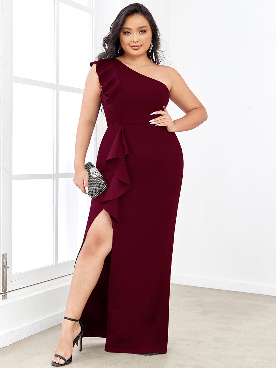 Elegant Plus Size Asymmetrical Shoulder Pencil Cocktail Gowns