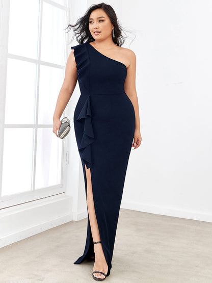 Elegant Plus Size Asymmetrical Shoulder Pencil Cocktail Gowns