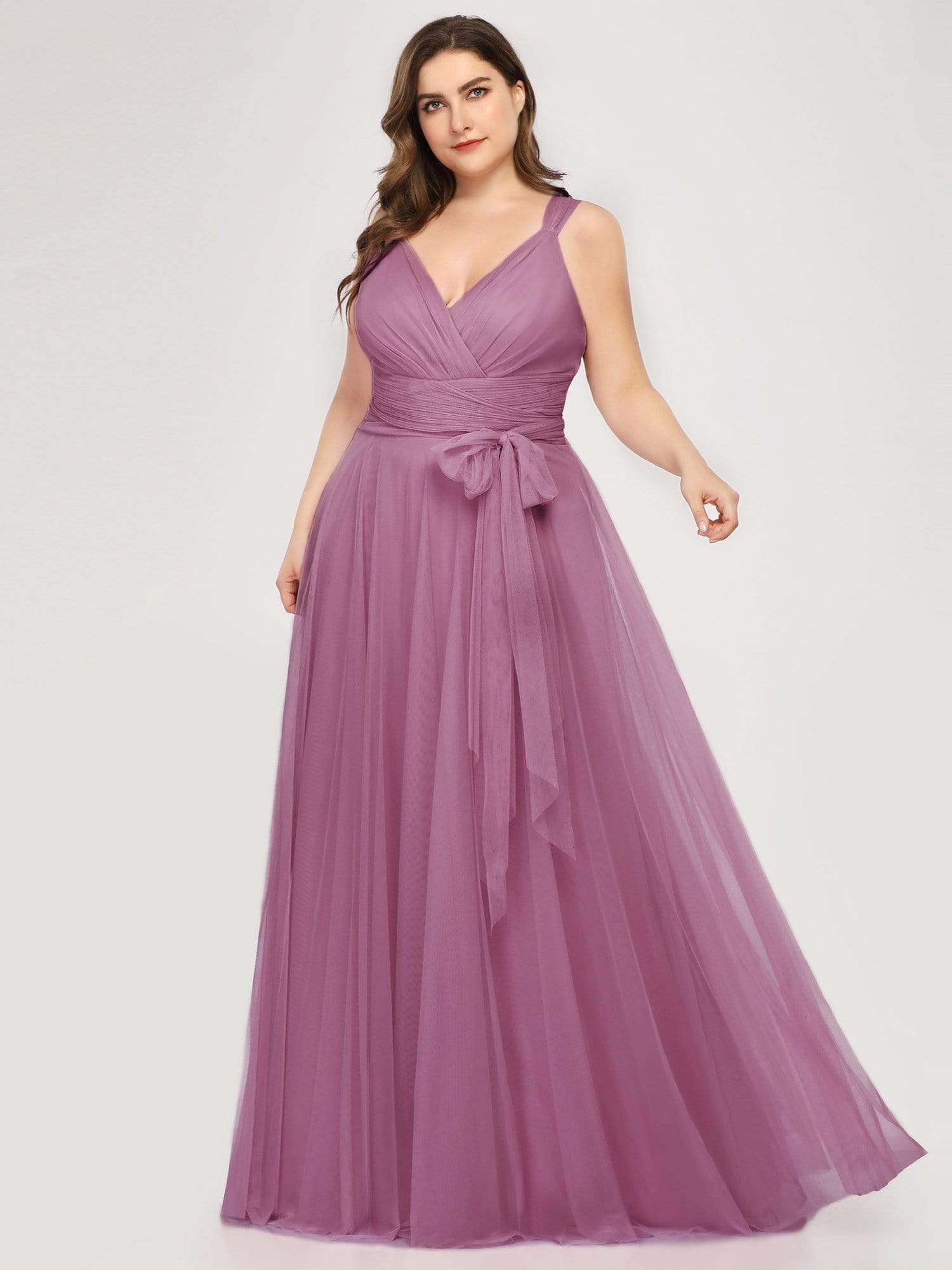 Elegant Plus Size Blush Tulle Bridesmaid Gown