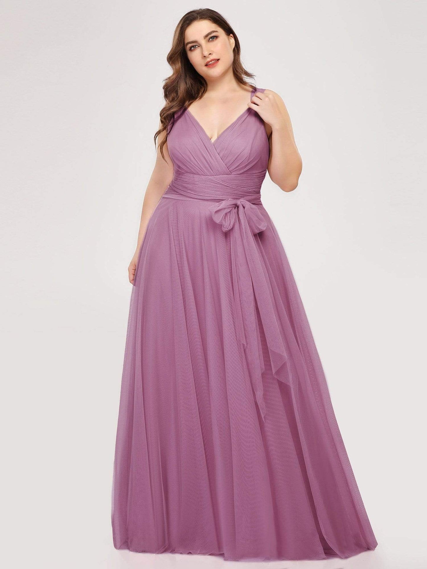 Elegant Plus Size Blush Tulle Bridesmaid Gown