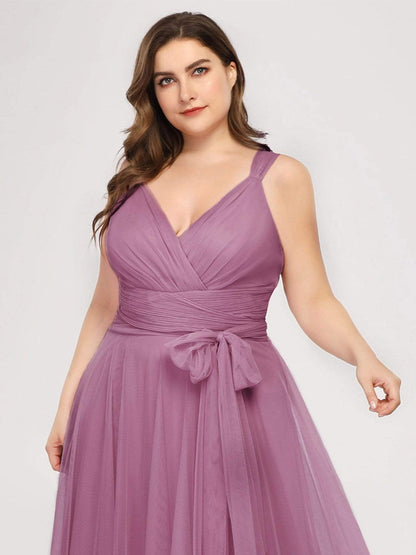 Elegant Plus Size Blush Tulle Bridesmaid Gown