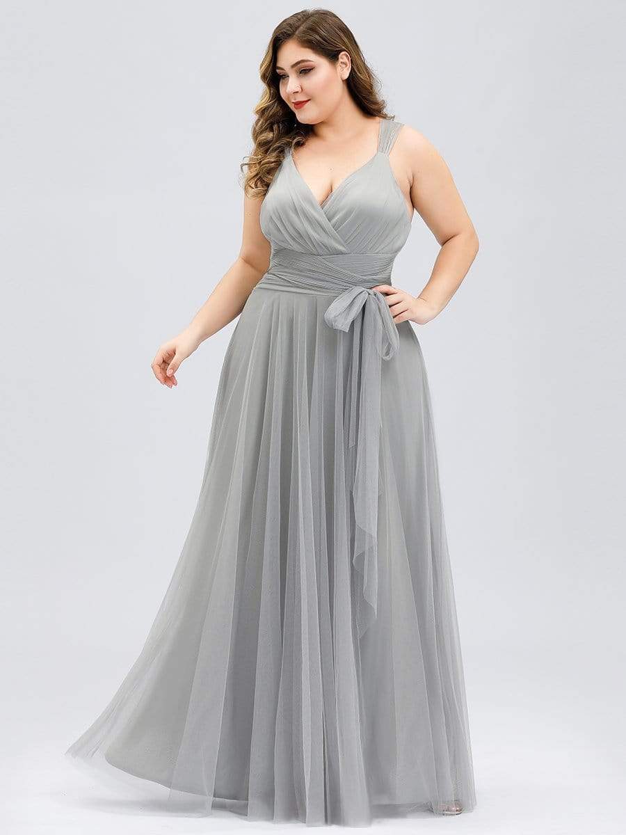 Elegant Plus Size Blush Tulle Bridesmaid Gown