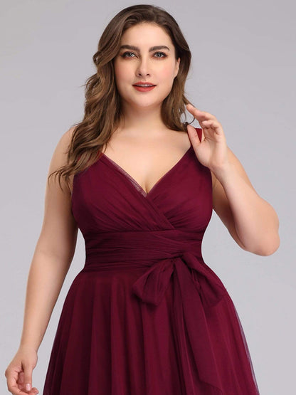 Elegant Plus Size Blush Tulle Bridesmaid Gown