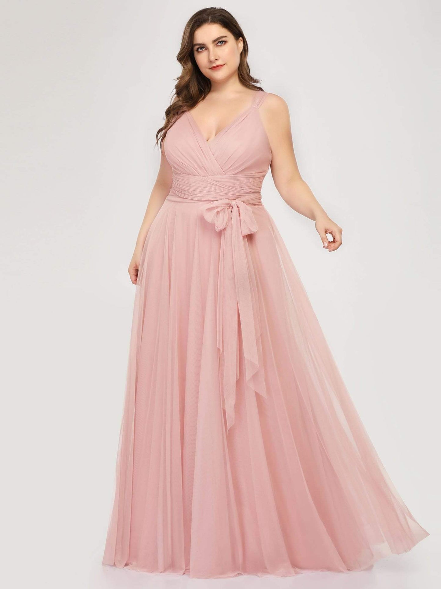 Elegant Plus Size Blush Tulle Bridesmaid Gown