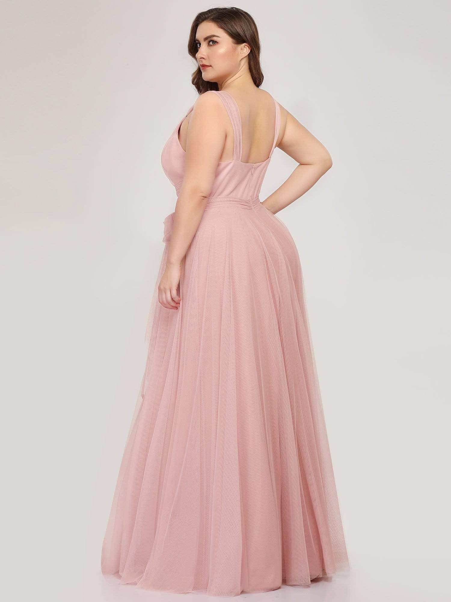 Elegant Plus Size Blush Tulle Bridesmaid Gown