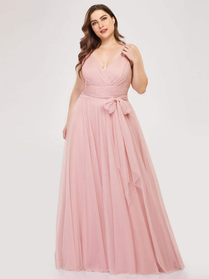 Elegant Plus Size Blush Tulle Bridesmaid Gown