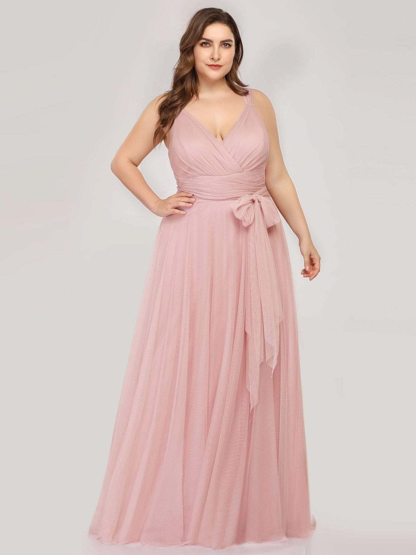 Elegant Plus Size Blush Tulle Bridesmaid Gown