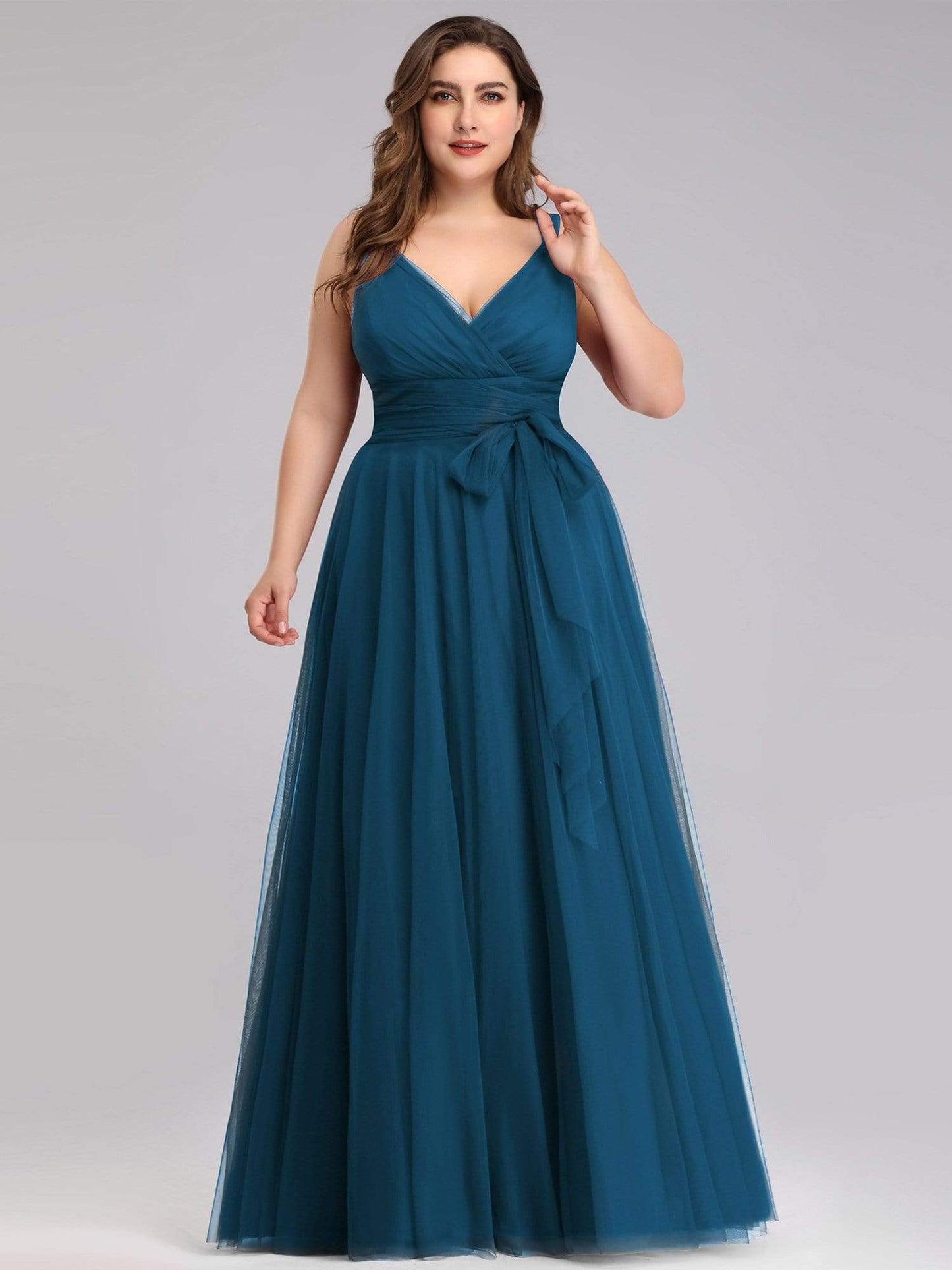 Elegant Plus Size Blush Tulle Bridesmaid Gown