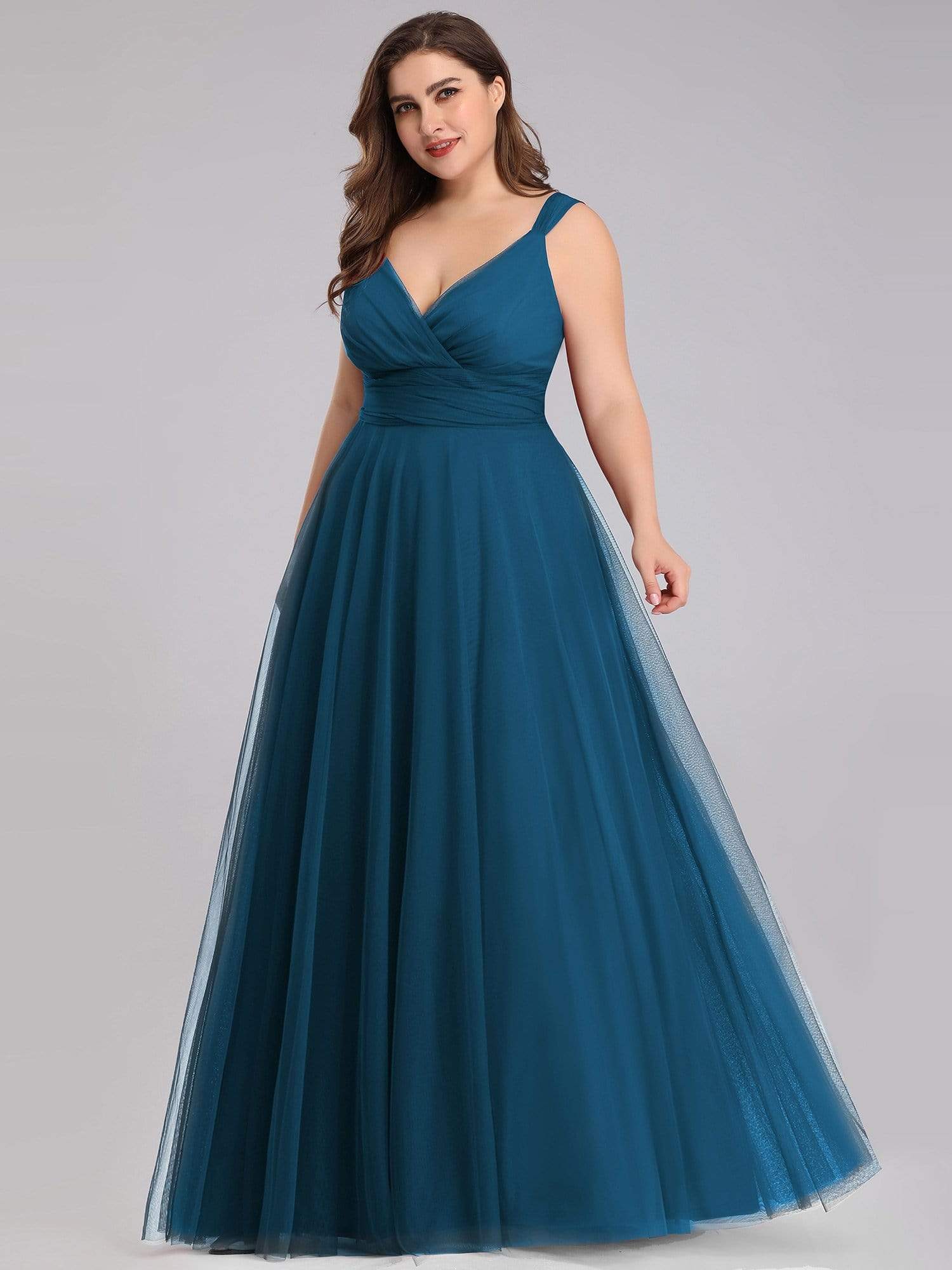 Elegant Plus Size Blush Tulle Bridesmaid Gown