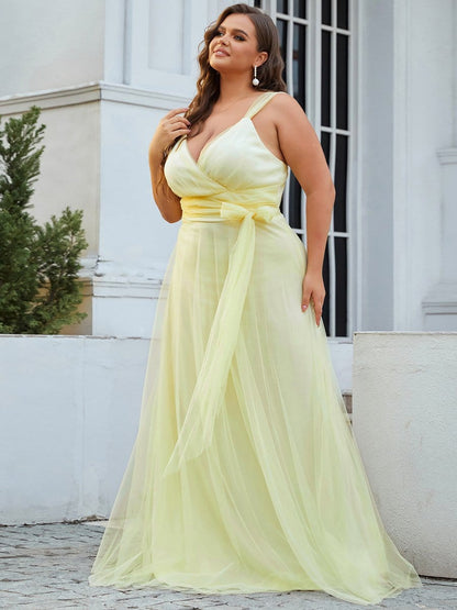 Elegant Plus Size Blush Tulle Bridesmaid Gown
