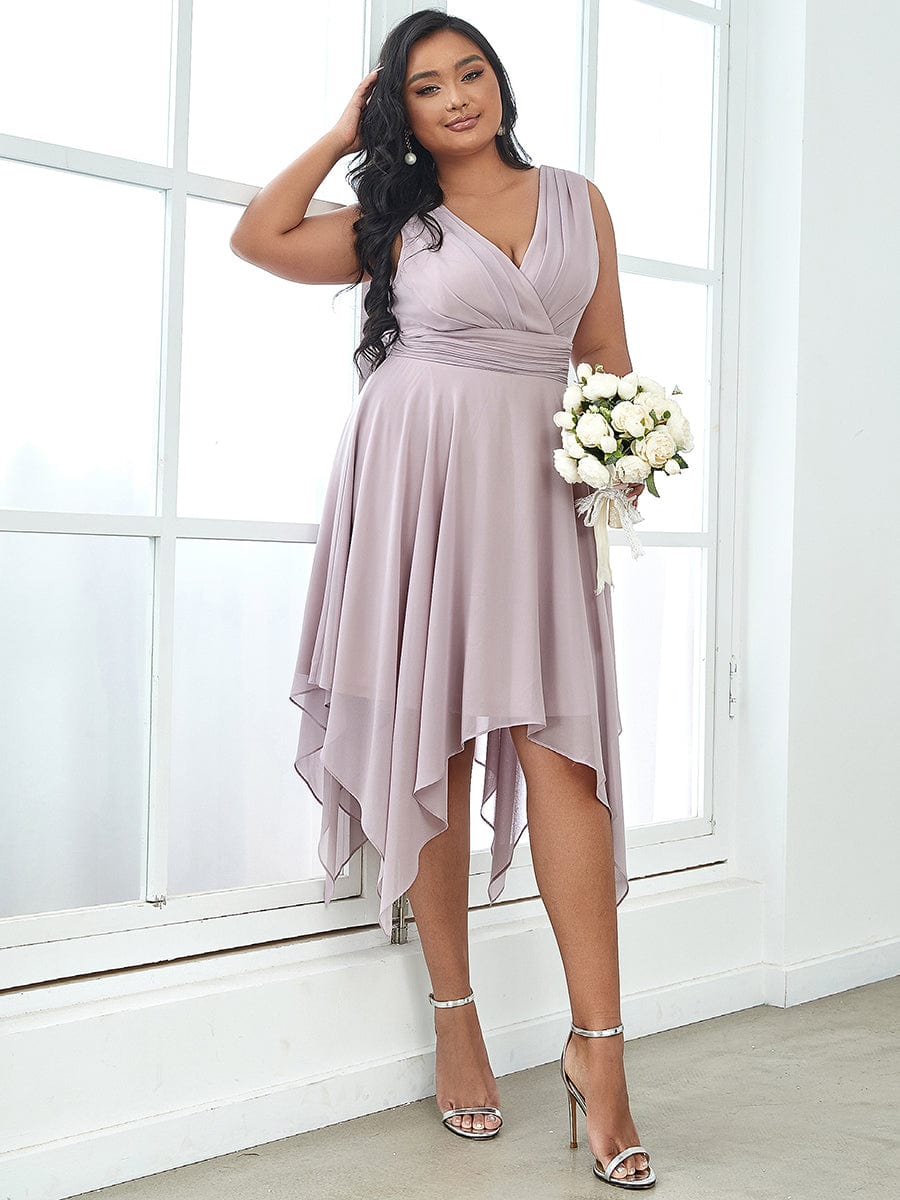 Elegant Plus Size Chiffon Bridesmaid Dress with Asymmetrical Hem