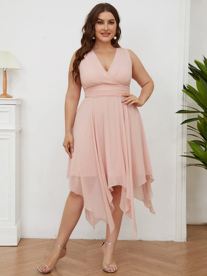 Elegant Plus Size Chiffon Bridesmaid Dress with Asymmetrical Hem