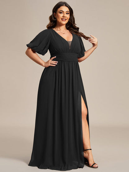 Elegant Plus Size Chiffon Evening Gown with Front Slit