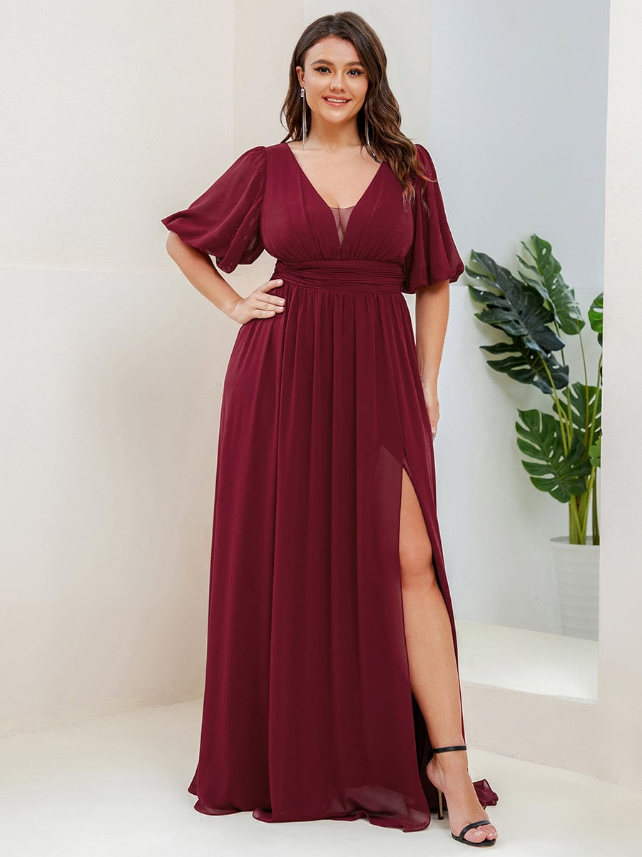 Elegant Plus Size Chiffon Evening Gown with Front Slit