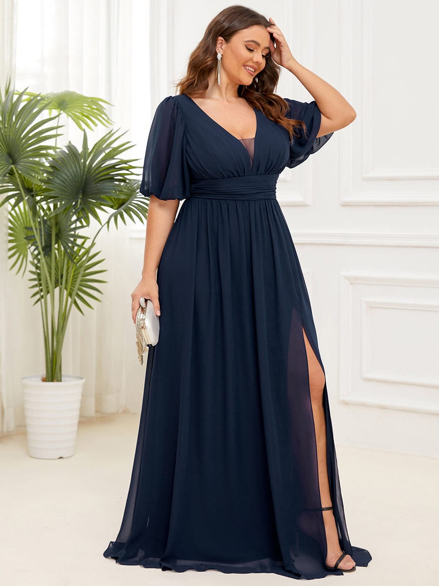 Elegant Plus Size Chiffon Evening Gown with Front Slit