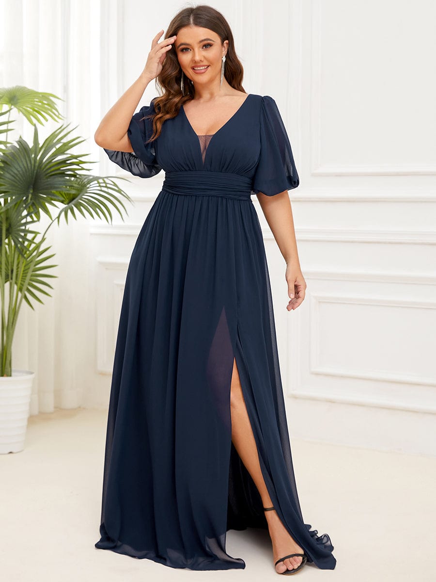 Elegant Plus Size Chiffon Evening Gown with Front Slit