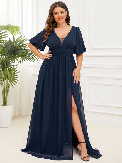 Elegant Plus Size Chiffon Evening Gown with Front Slit