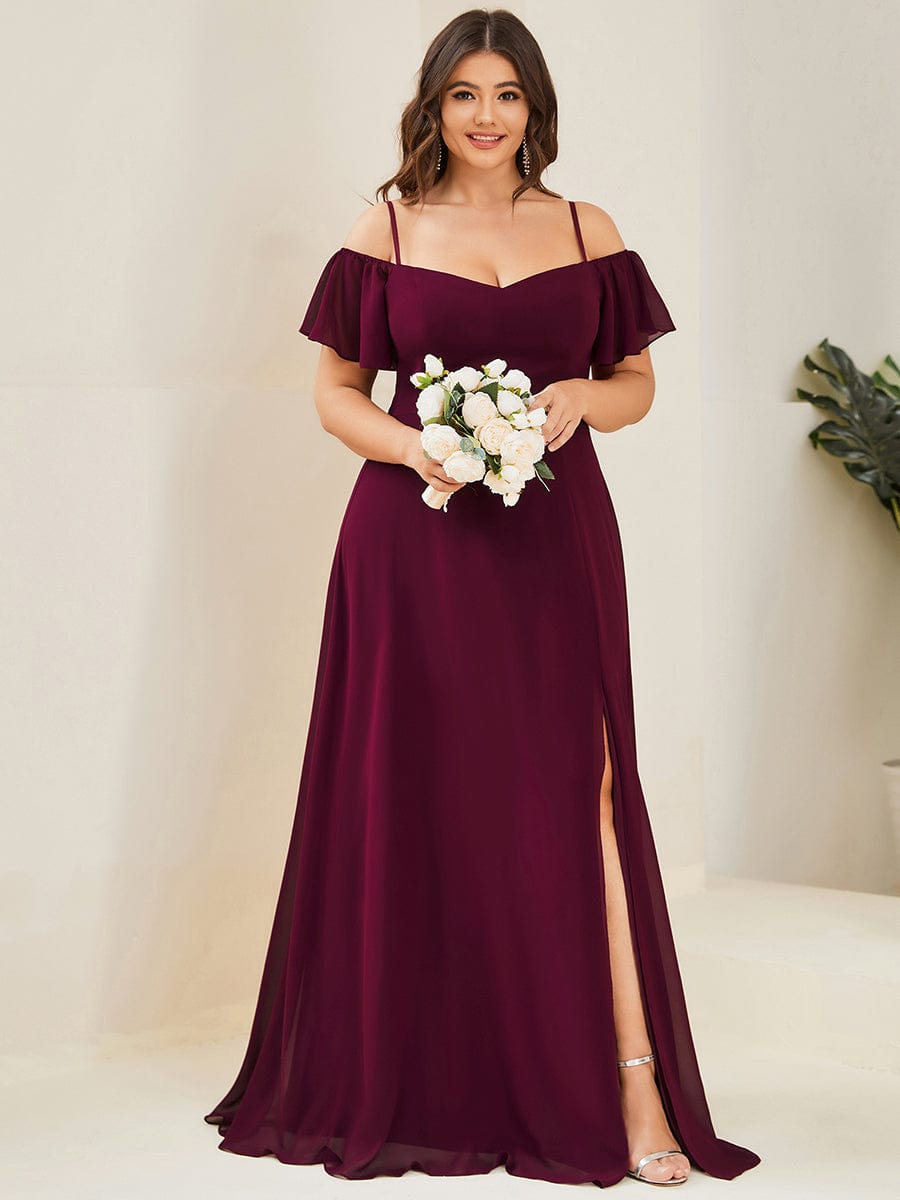 Elegant Plus Size Deep V Neck Bridesmaid Dress