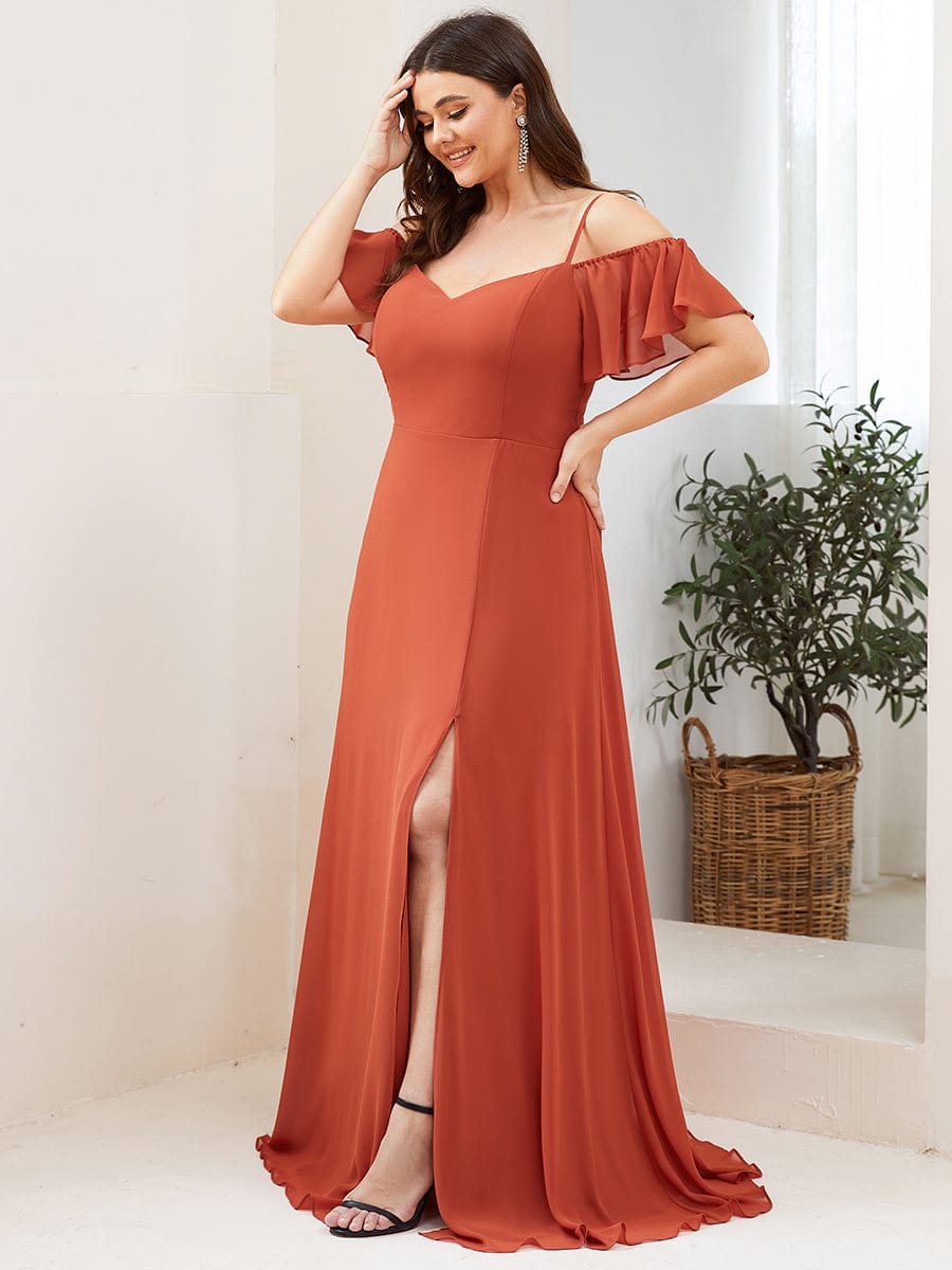Elegant Plus Size Deep V Neck Bridesmaid Dress