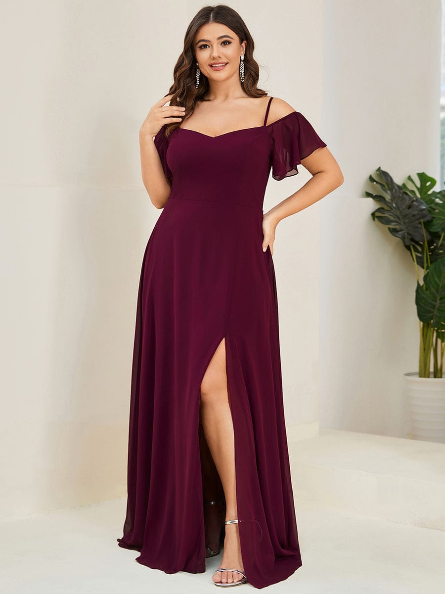 Elegant Plus Size Deep V Neck Bridesmaid Dress