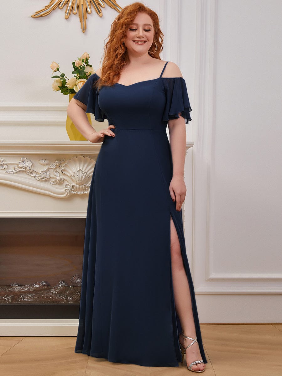 Elegant Plus Size Deep V Neck Bridesmaid Dress