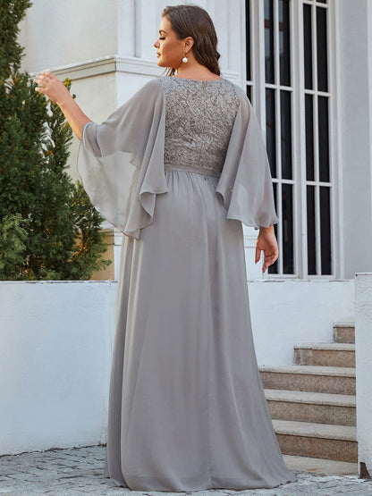 Elegant Plus Size Deep V Neck Lace Evening Gown