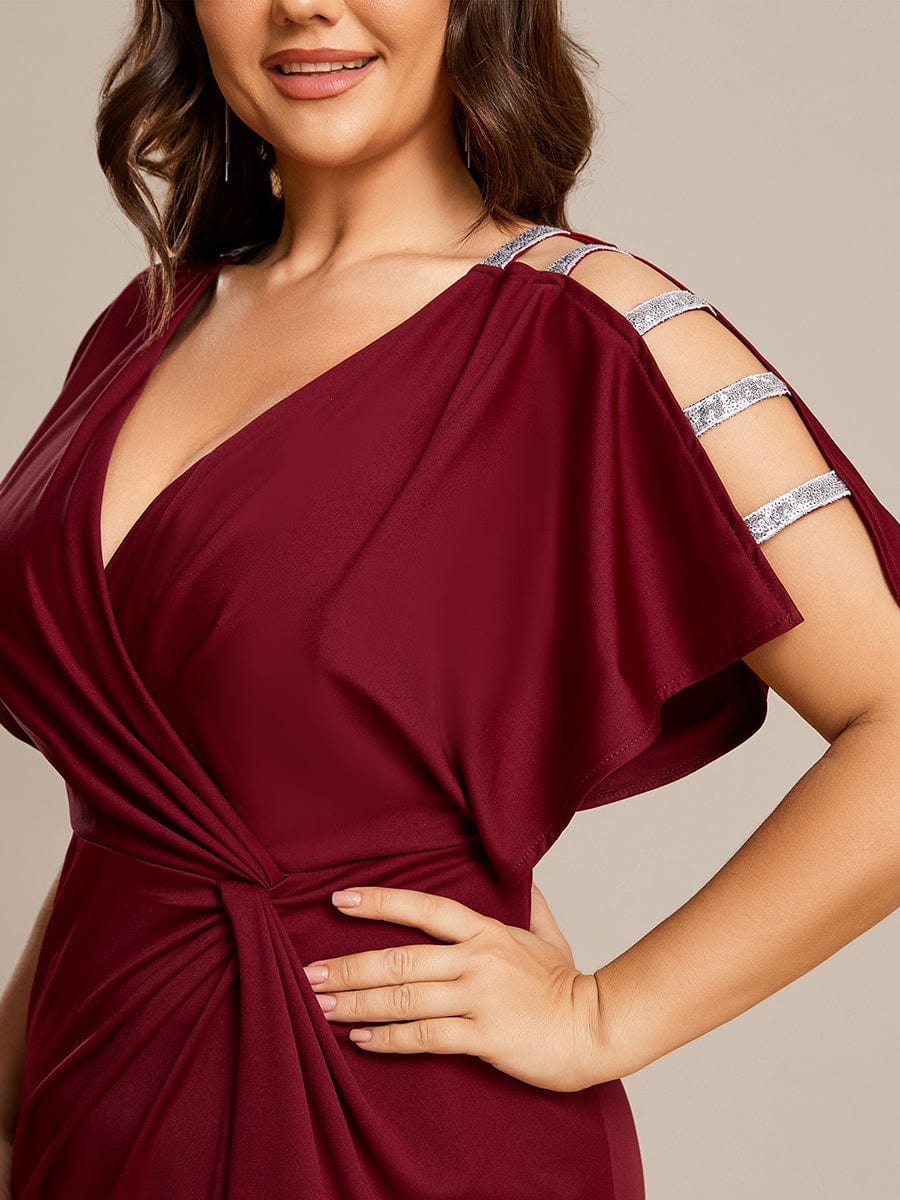 Elegant Plus Size Deep V-Neck Pleated Evening Gown with High Split