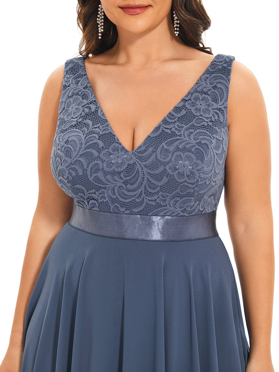 Elegant Plus Size Deep V-Neck Sleeveless Dress with Asymmetrical Hem