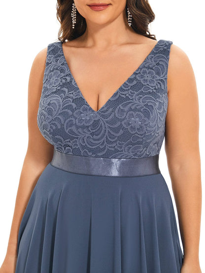 Elegant Plus Size Deep V-Neck Sleeveless Dress with Asymmetrical Hem