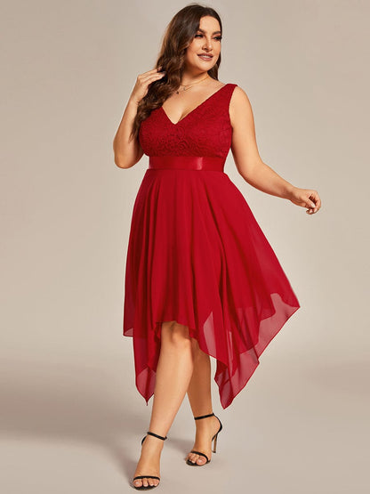 Elegant Plus Size Deep V-Neck Sleeveless Dress with Asymmetrical Hem